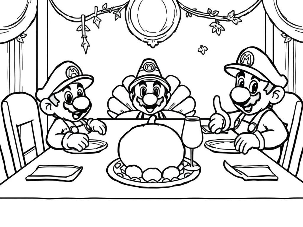 Mario Thanksgiving Coloring Page