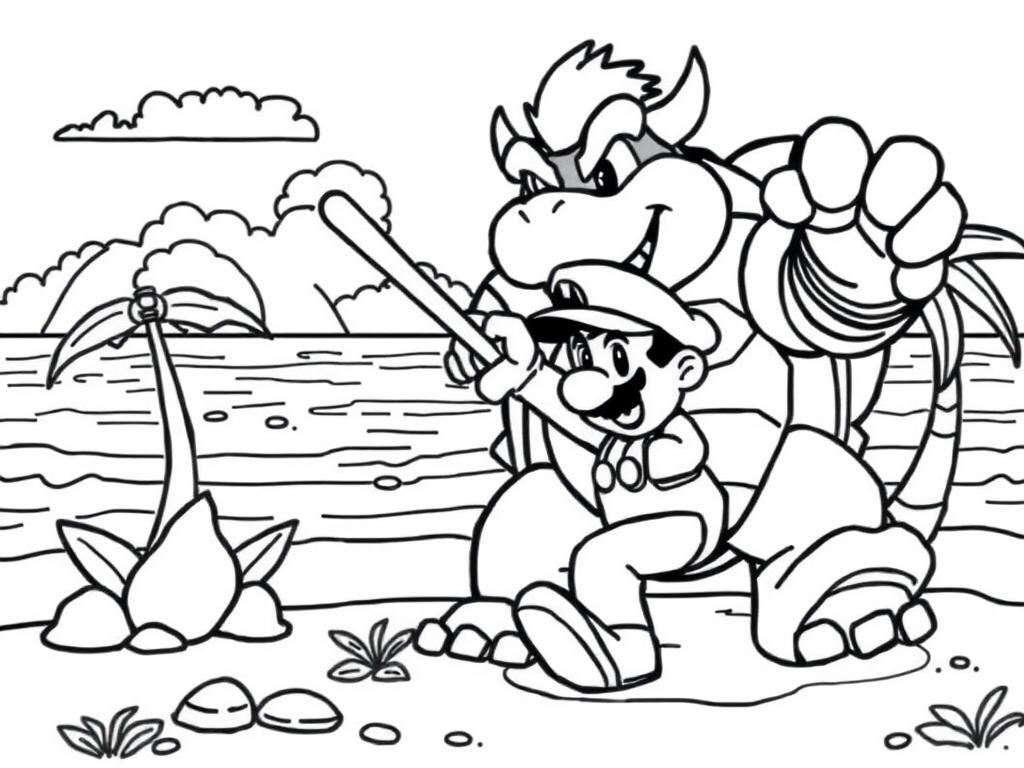 Preview of Mario destoying bowser on a Mario Themed beach