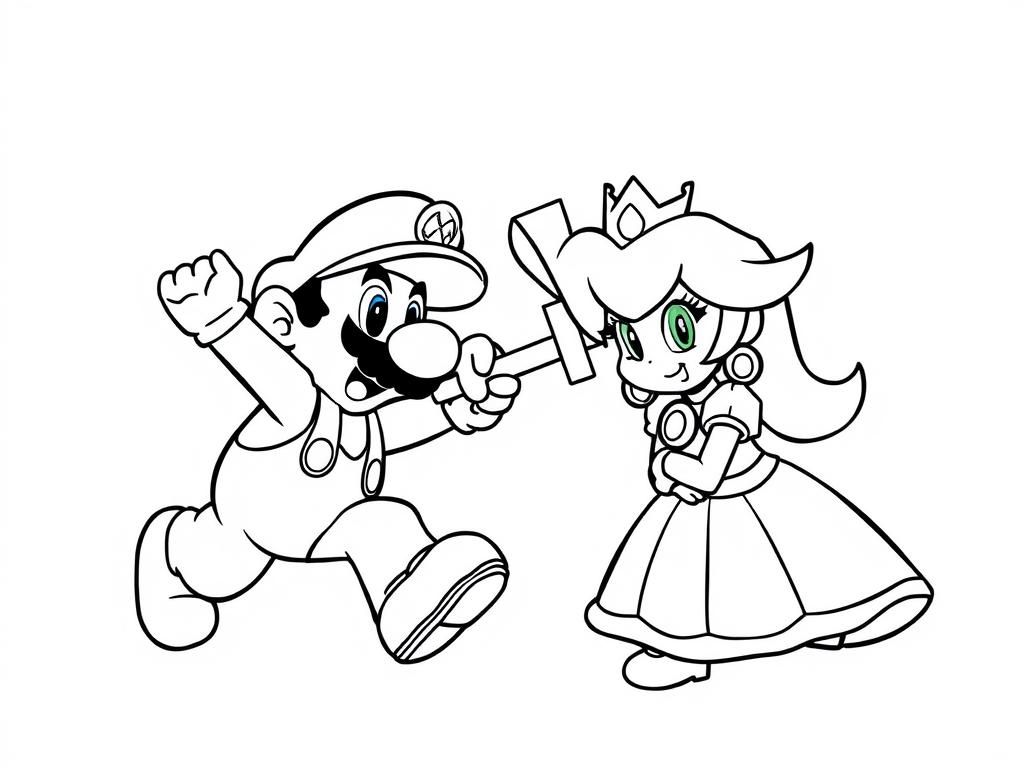 Mario and Princess Peach Coloring Page