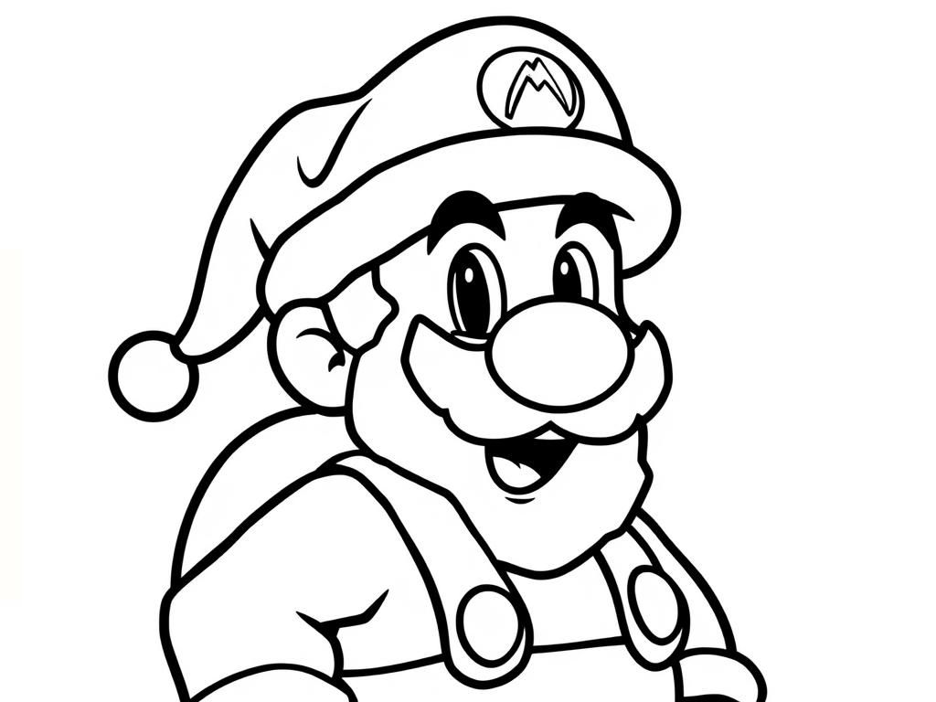Mario Santa Coloring Page