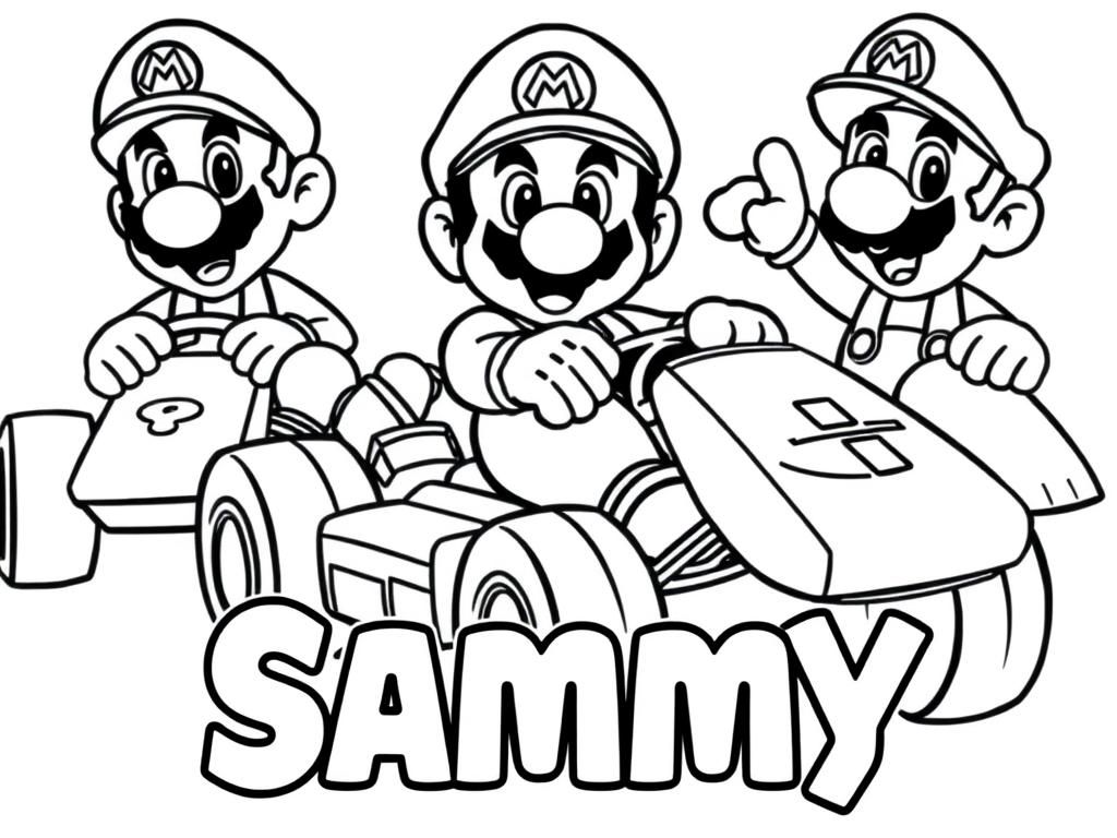 Mario Go-Kart Racing Coloring Page