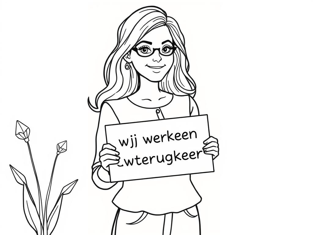 Marjolein faber die voor een gevangenis staat met een bordje in haar hand waar op staat "wij werken aan uw terugkeer"