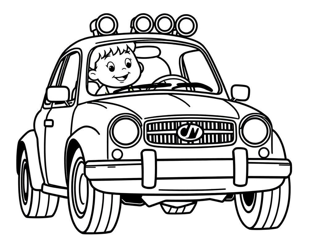 Kleurplaat jongen in auto