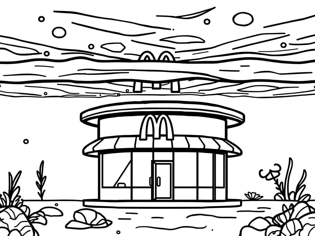 Fast Food Underwater Restaurant Coloring Page