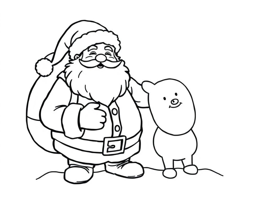 Santa Claus with Piglet Christmas Coloring Page