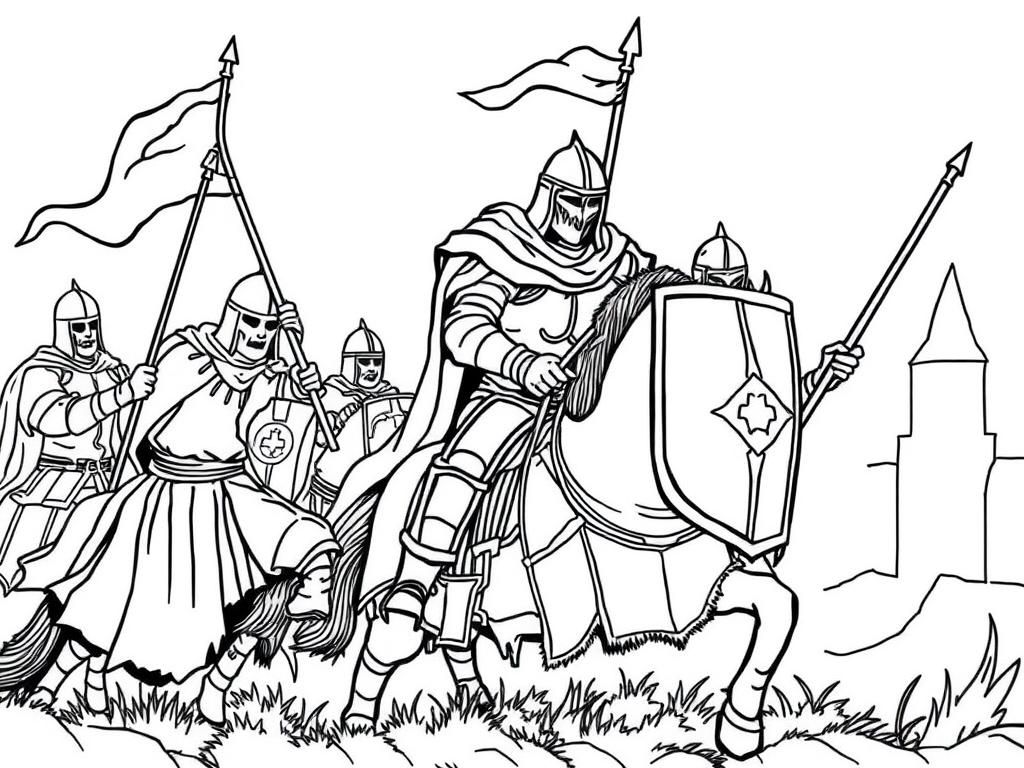 Medieval Knights Battle Coloring Page