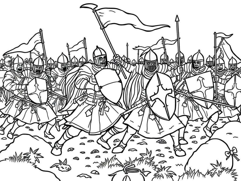 Medieval Knights Battle Coloring Page