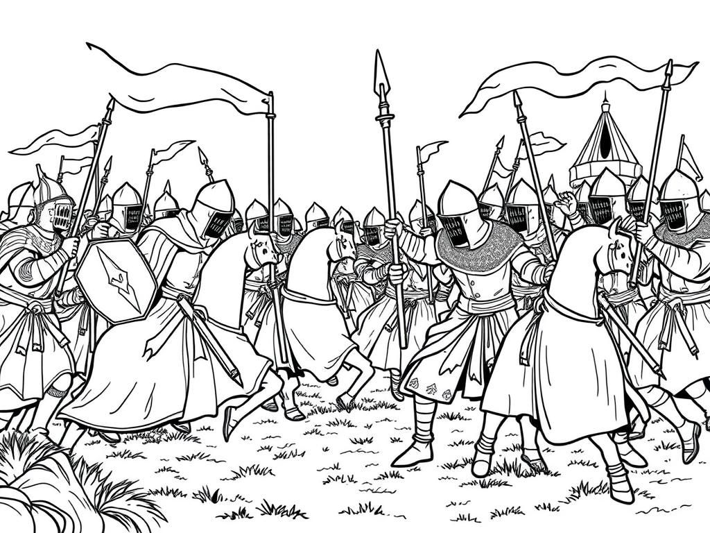 Medieval Knights Battle Coloring Page