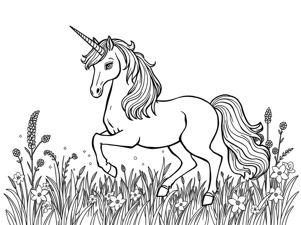 Unicorn Coloring Page: Magical Wildflowers and Whimsical Creatures