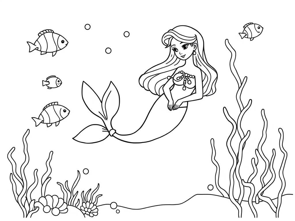 Preview of Meermaid in the ocean with pearls, fishes