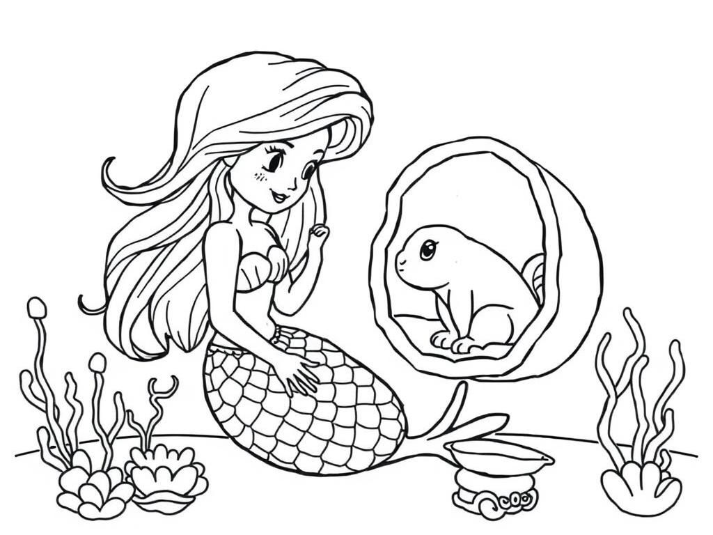 Mermaid and Seal Friends Coloring Page
