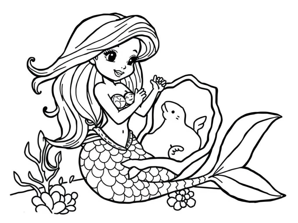 Mermaid and Seal Coloring Page