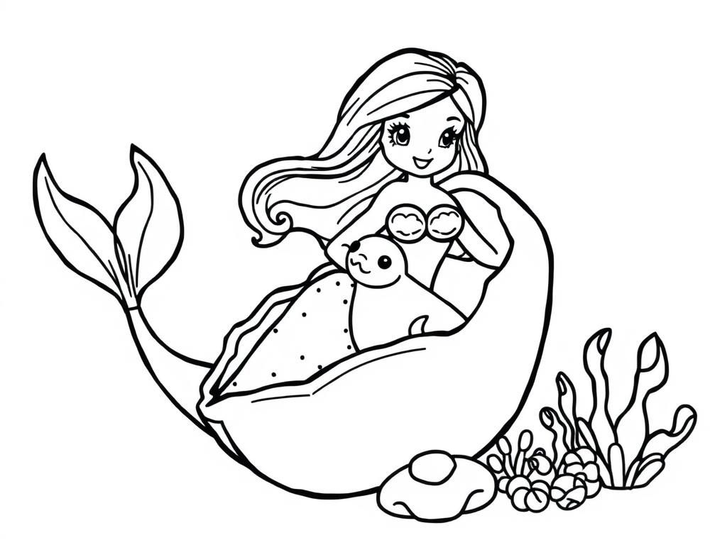 Mermaid and Seal Friends Coloring Page
