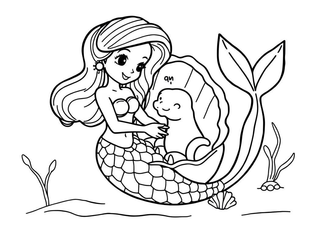 Mermaid and Seal Friends Coloring Page