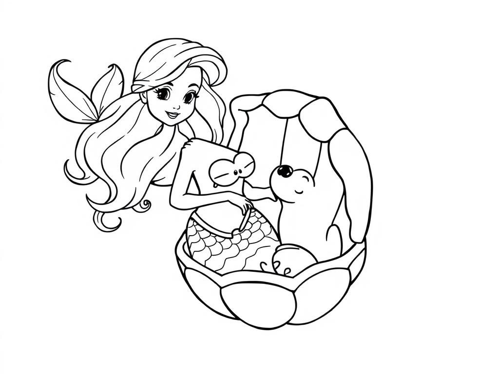 Mermaid and Seal Coloring Page
