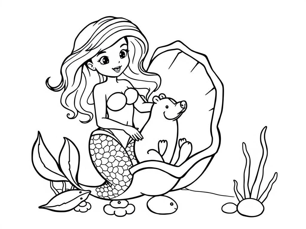 Mermaid and Seal Coloring Page