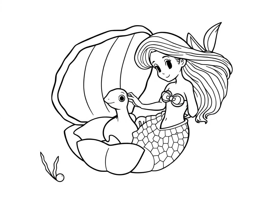 Mermaid and Sea Turtle Coloring Page
