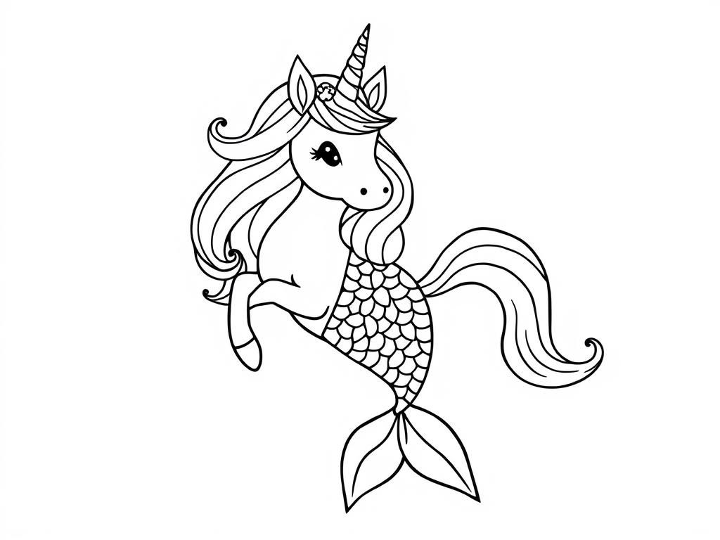 Mermaid Unicorn Coloring Page