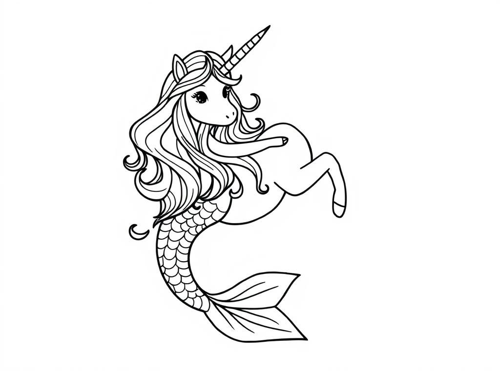 Mermaid Unicorn Coloring Page