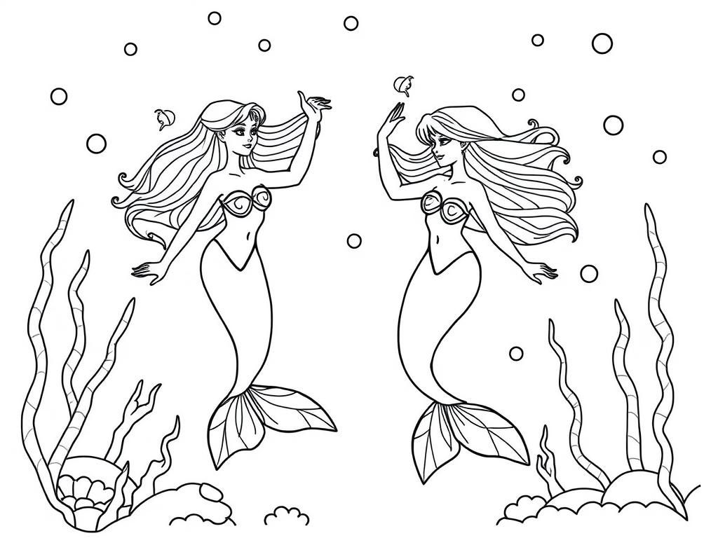 Mermaids Underwater Coloring Page