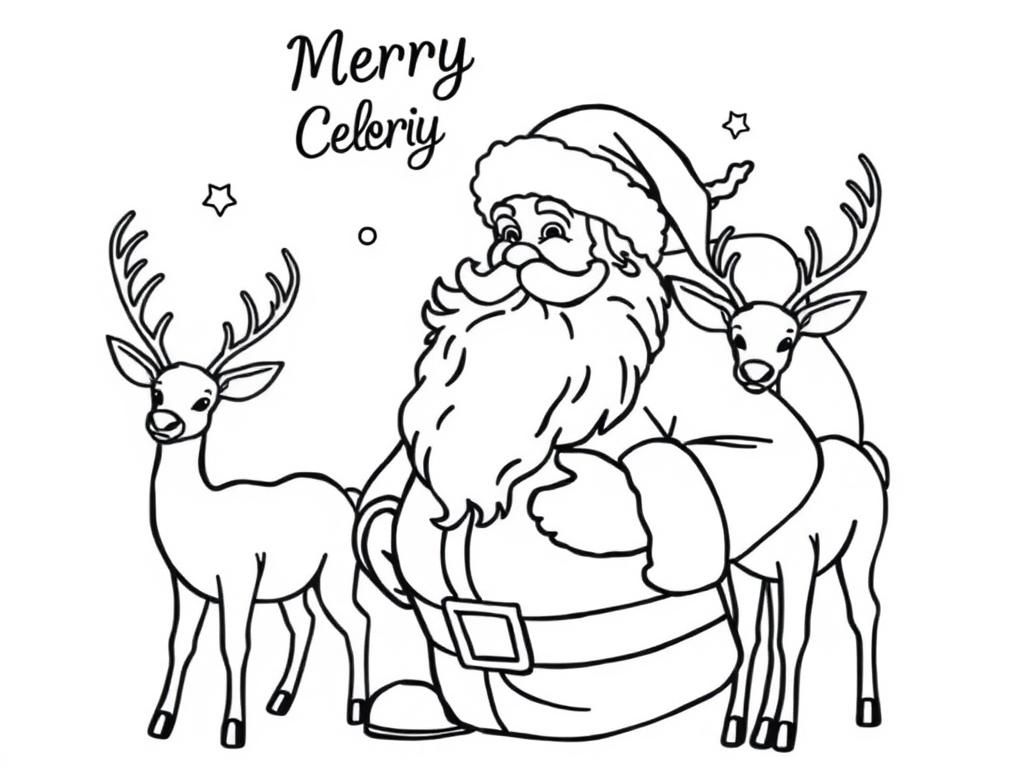 merry christmas picture with santa claus and deers