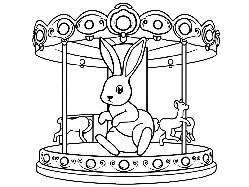 Rabbit Merry-Go-Round Coloring Page