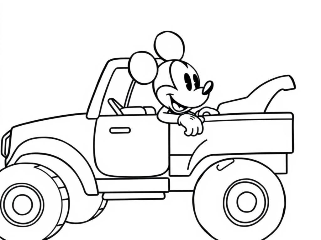 Mickey in a truck