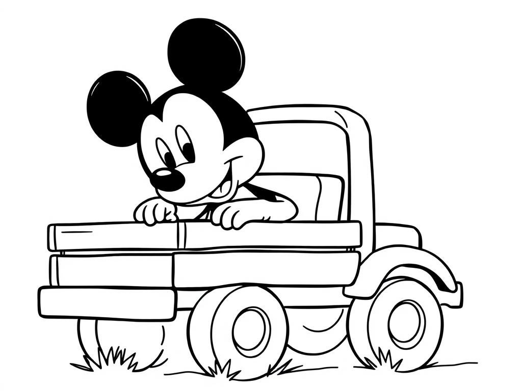 Mickey in a truck