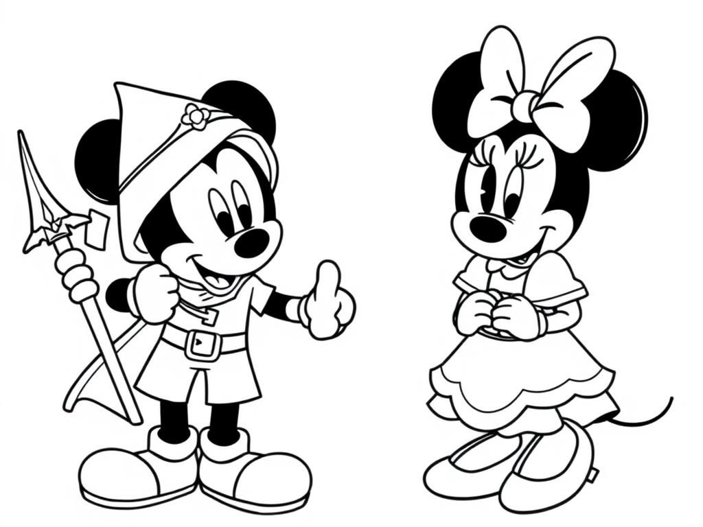 mickey mouse dressed as Robin Hood and Minnie Mouse dressed as Maid Marian