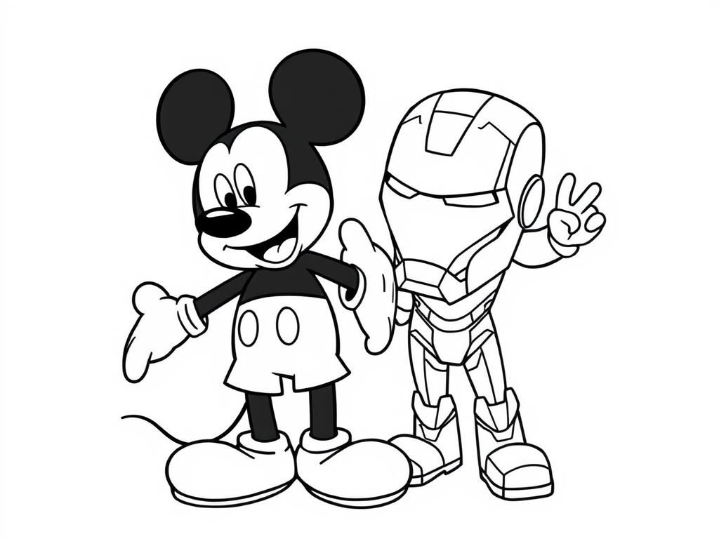 Preview of Mickey mouse en Iron Man die samen schaken