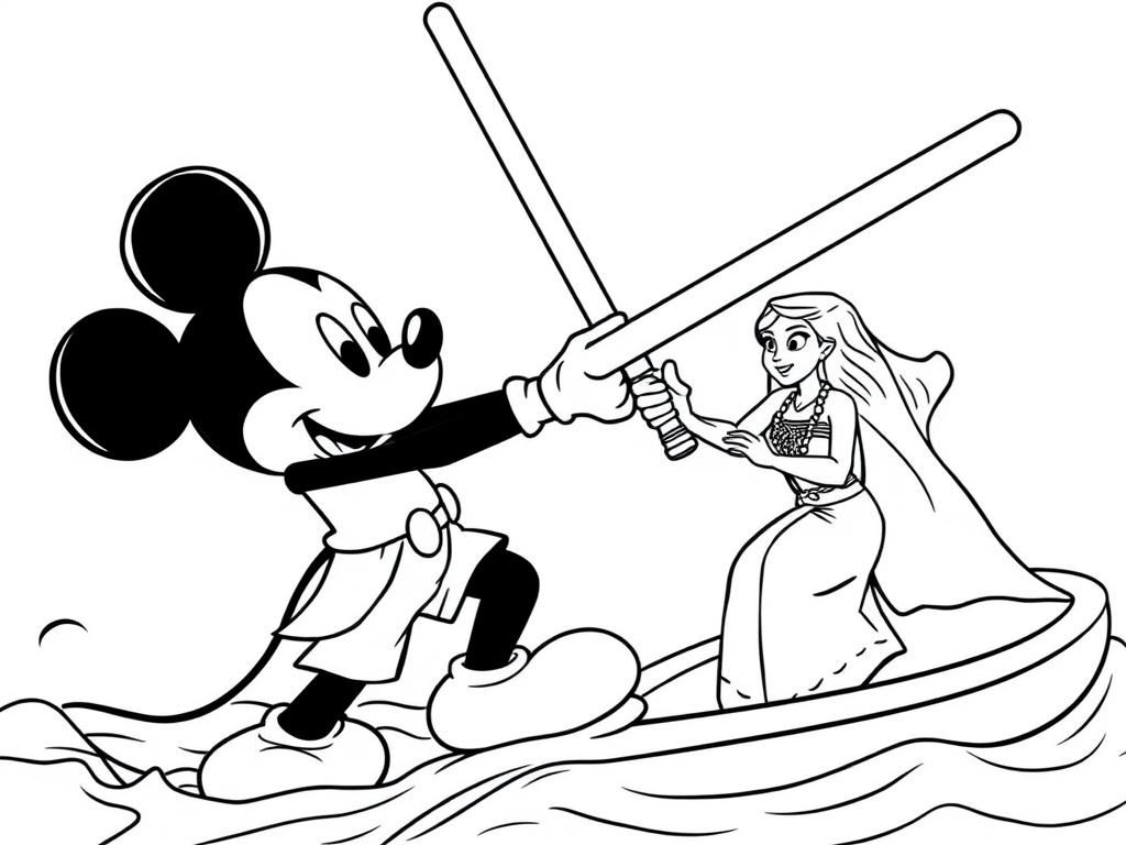 Mickey Mouse and Princess Coloring Page