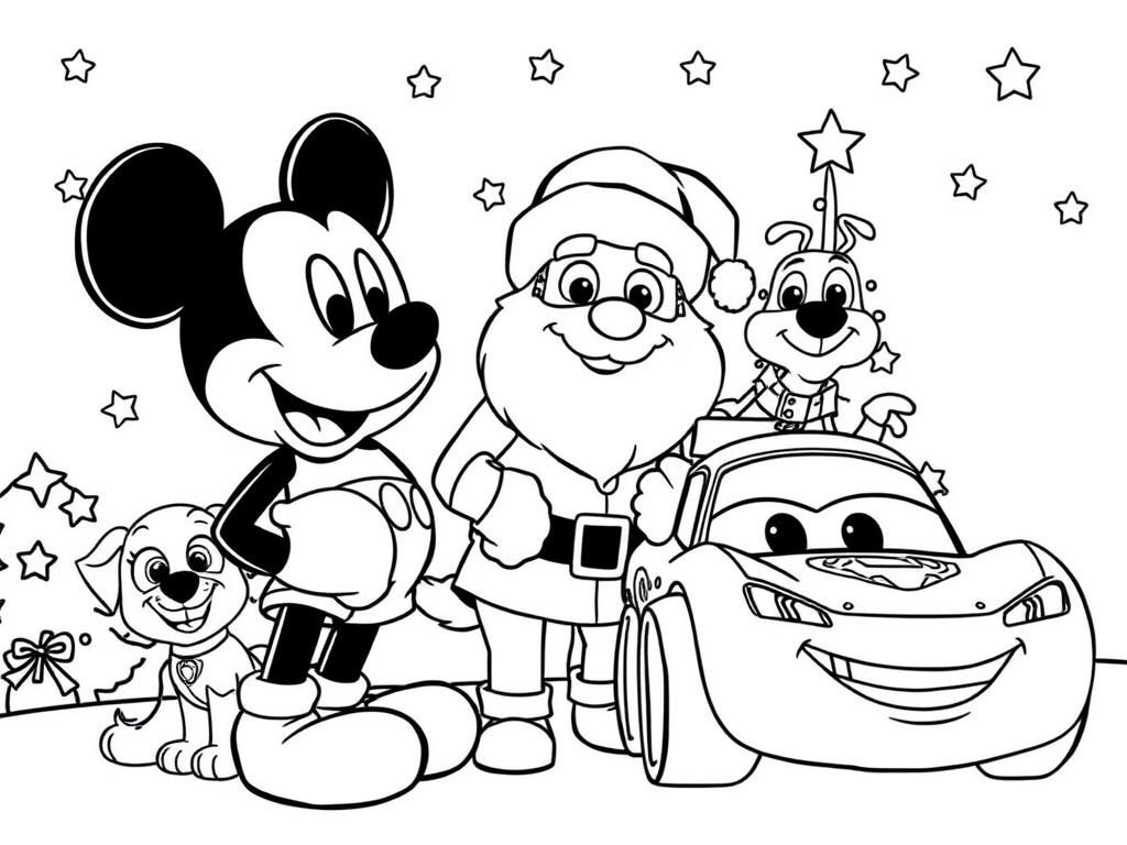 Disney Characters Christmas Coloring Page
