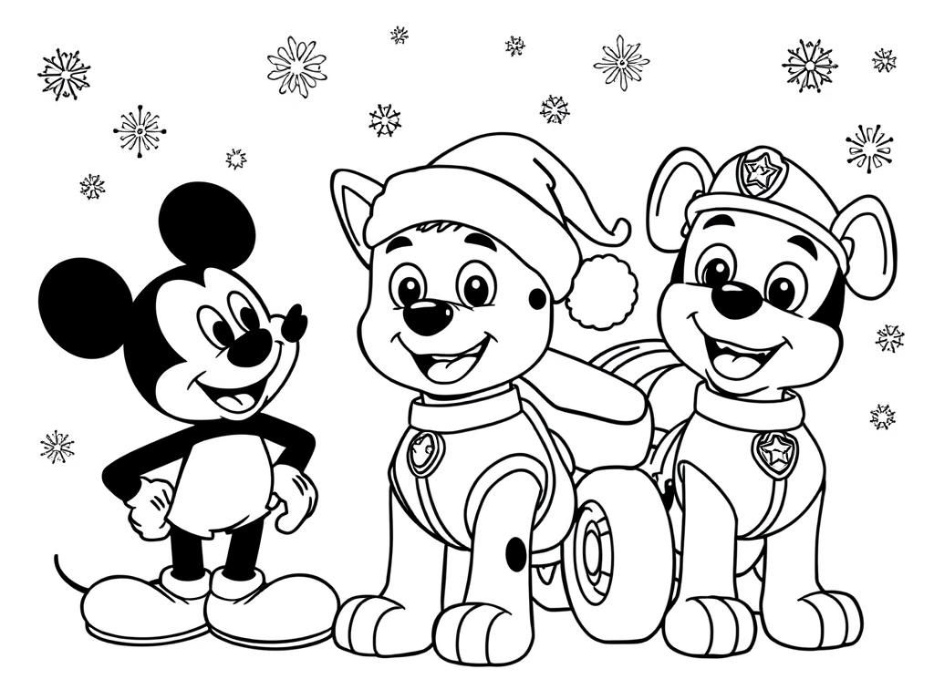 Mickey Mouse ontmoet PAW Patrol kleurplaat