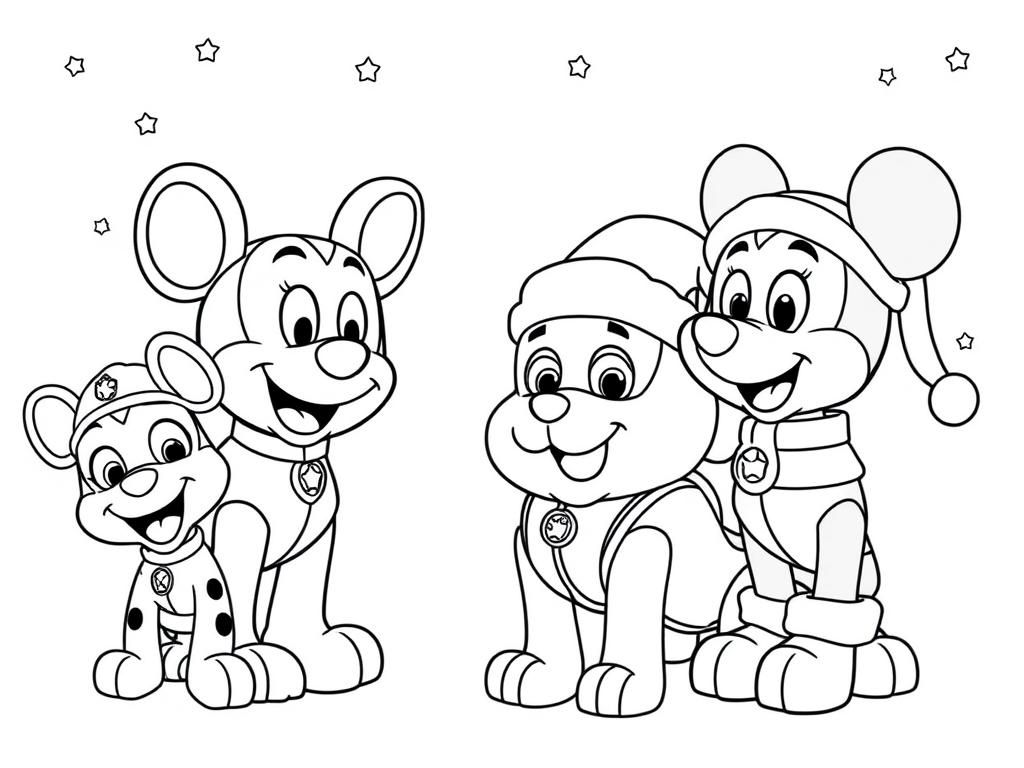 PAW Patrol Meets Mickey Mouse Coloring Page