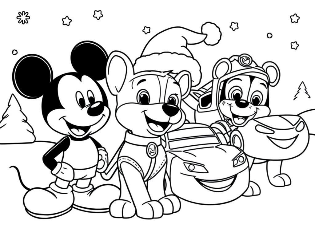 Mickey Mouse ontmoet PAW Patrol kleurplaat