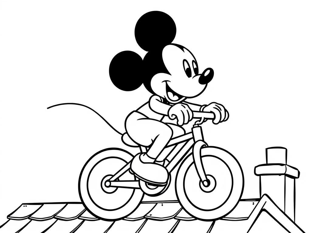 Preview of Mickey riding a bike on a roof