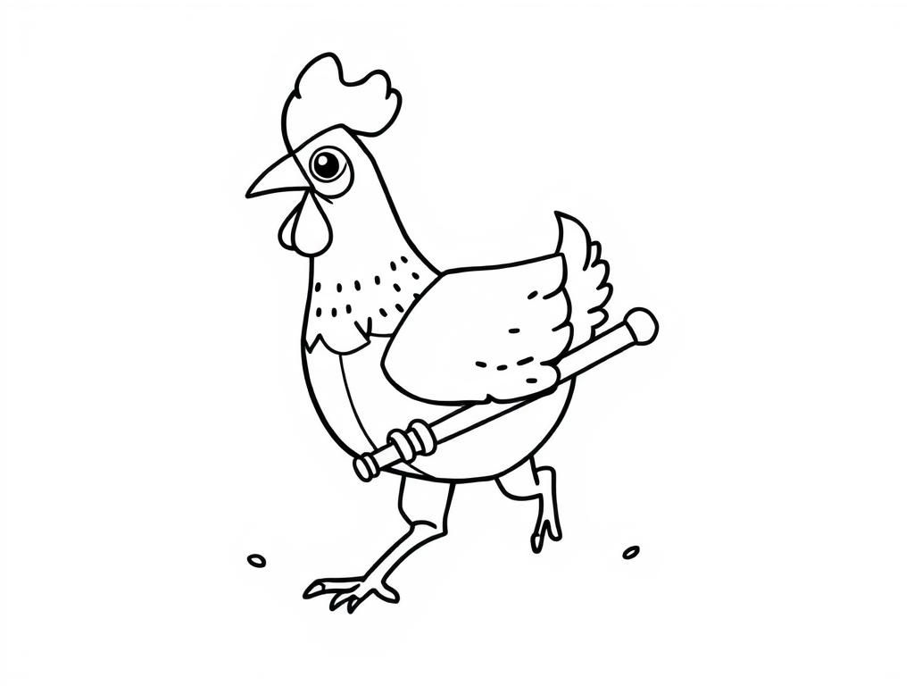 Cartoon Chicken Baseball Bat Coloring Page