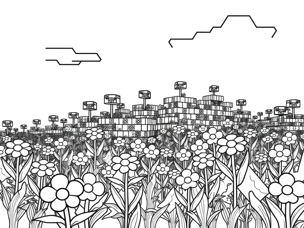 Cityscape Coloring Page with Flowers