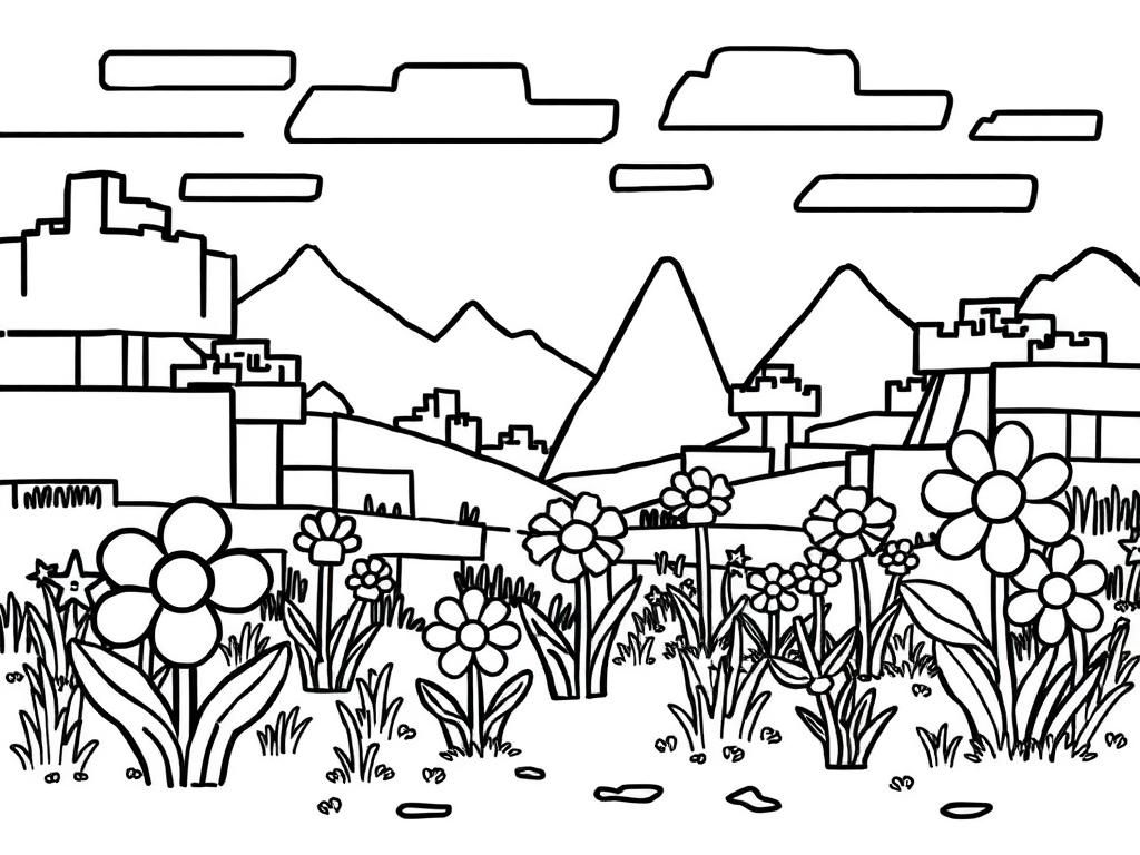 Cityscape with Flowers Coloring Page