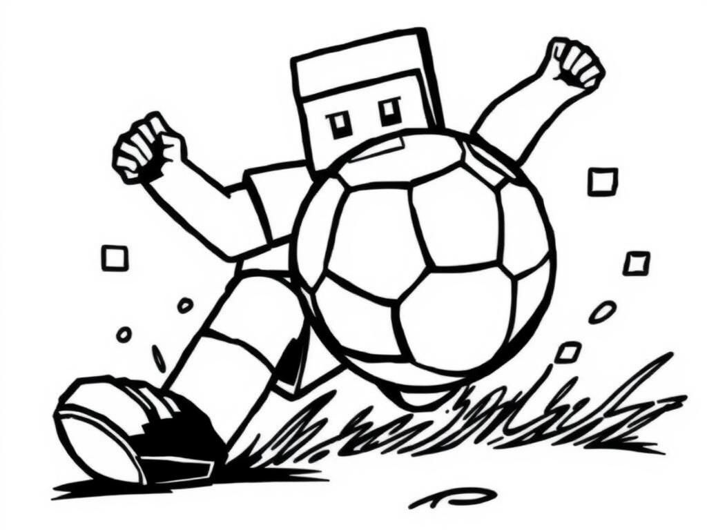 Minecraft Soccer Action Coloring Page