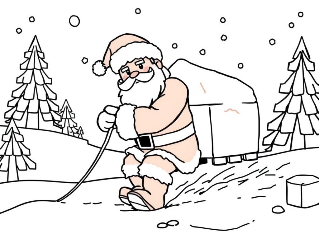 minecraft themed santa on slay pulled by raindear throw snow landscape