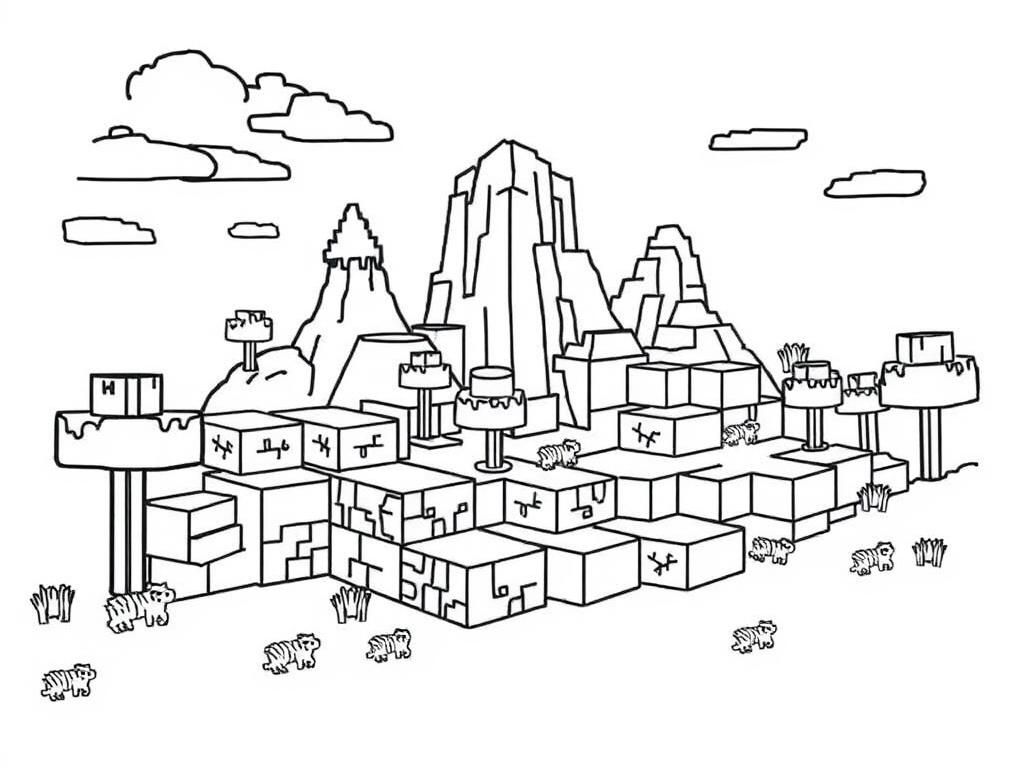 Minecraft Village Coloring Page