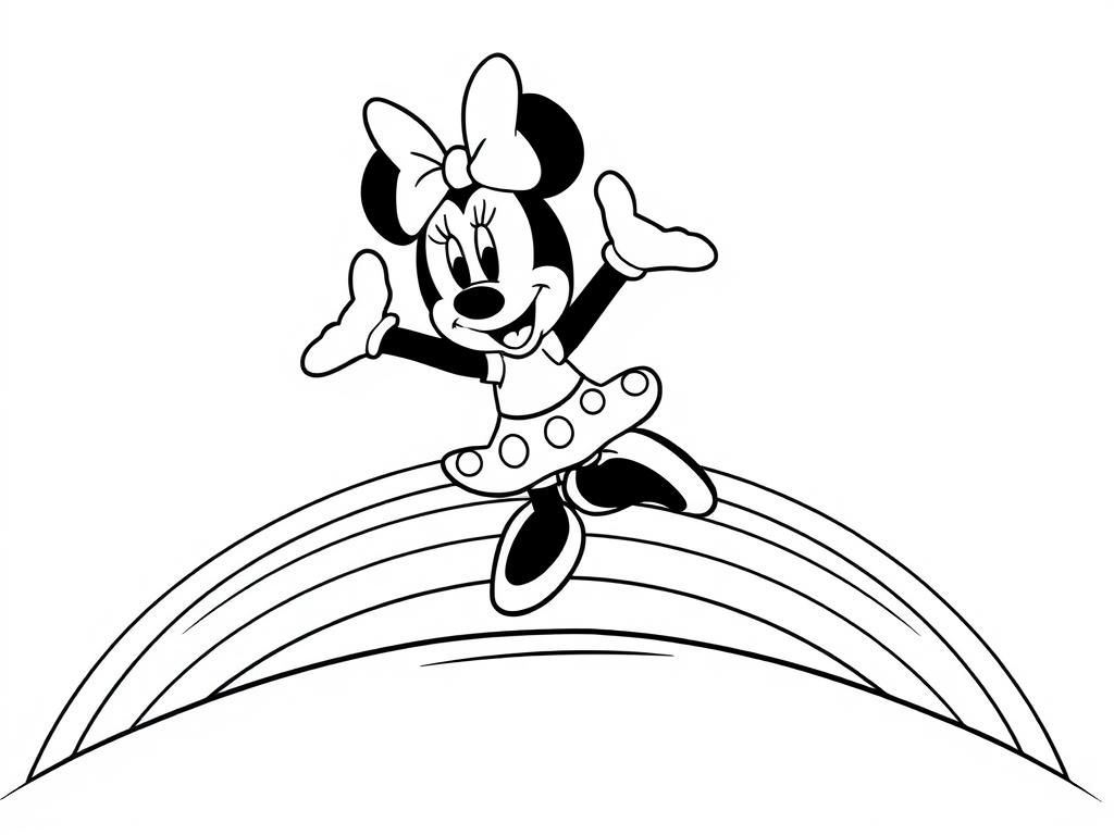 Minnie Mouse on Rainbow Coloring Page