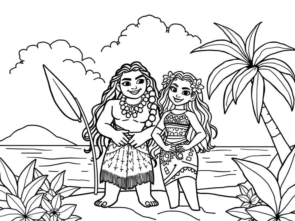 moana and maui on the tropical island