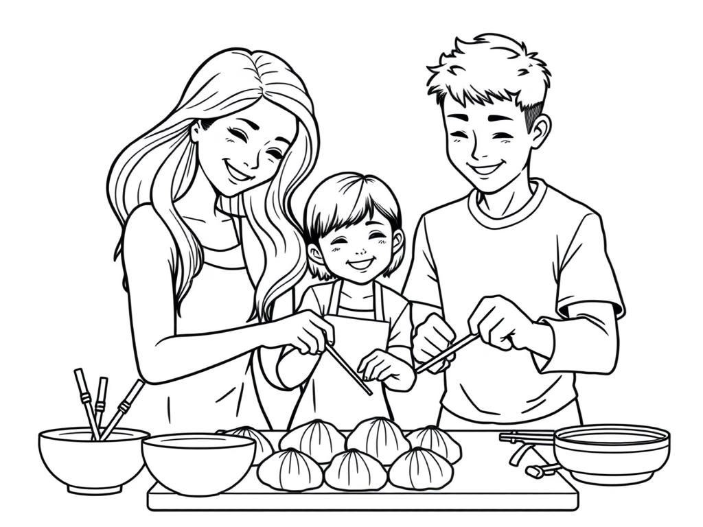 Family Cooking Fun Coloring Page