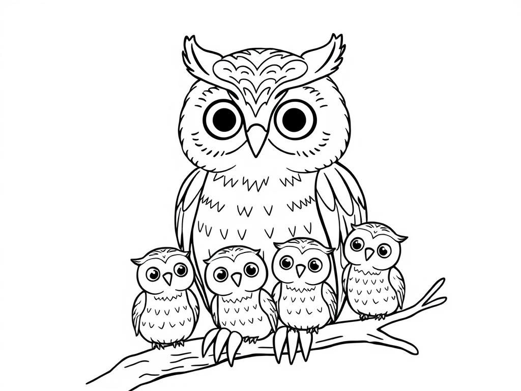 Owl Family Coloring Page