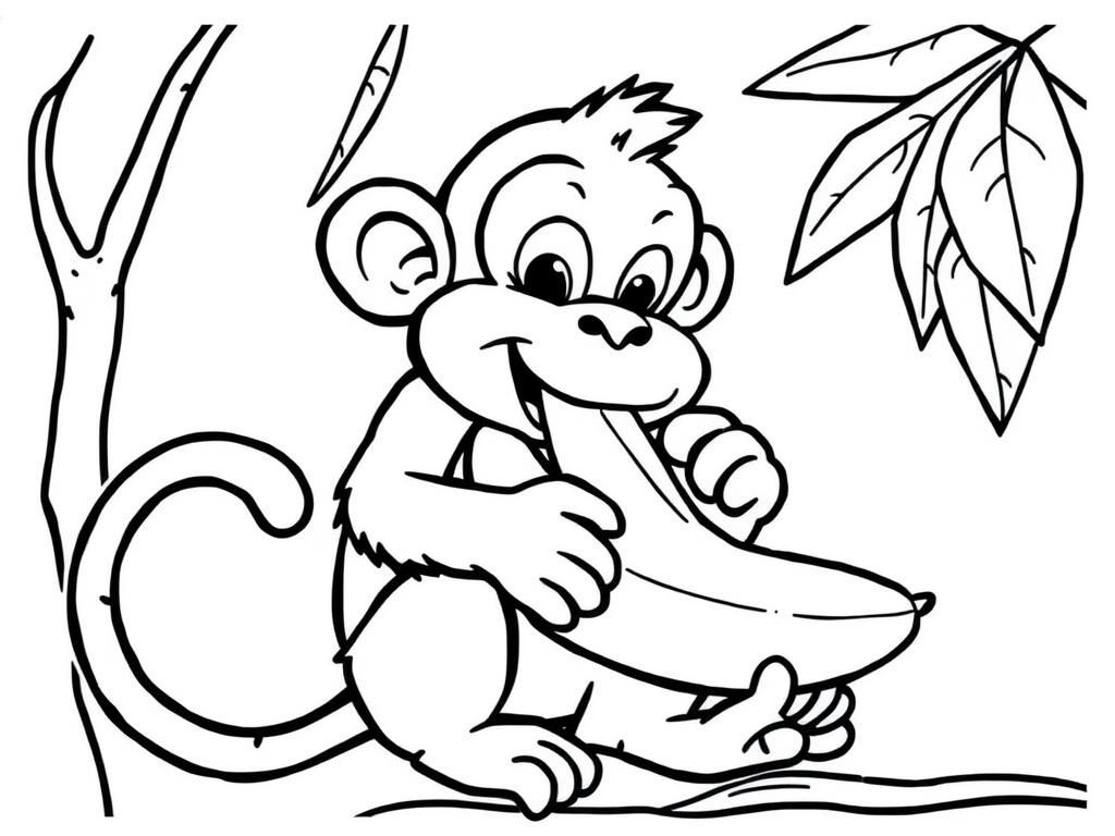 monkey eating a banana - Free Printable Coloring Page