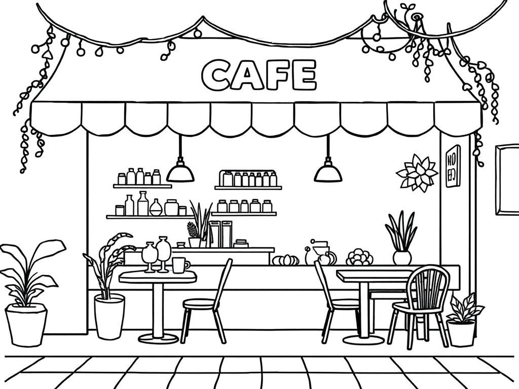 Cafe Interior Coloring Page