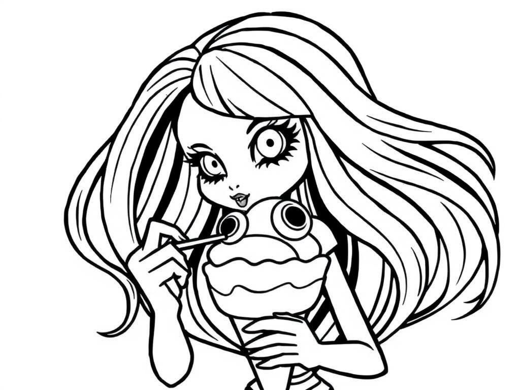 Preview of monster high with long hair eating ice cream with eye balls in it