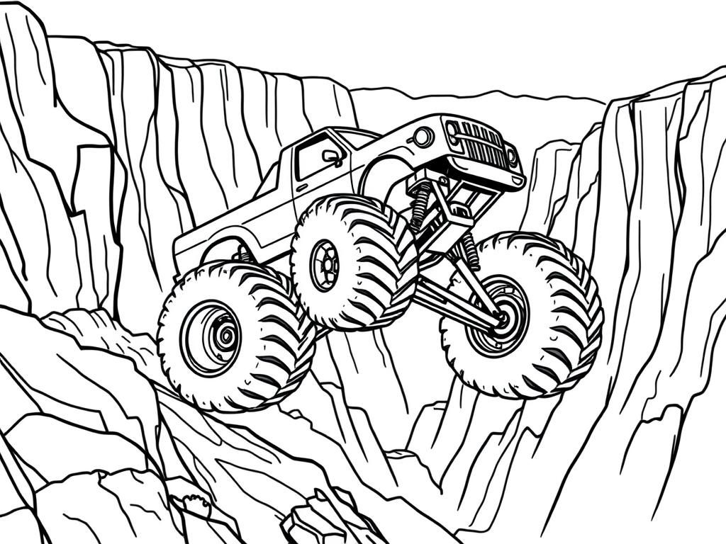 Monster Truck Cliff Jump Coloring Page